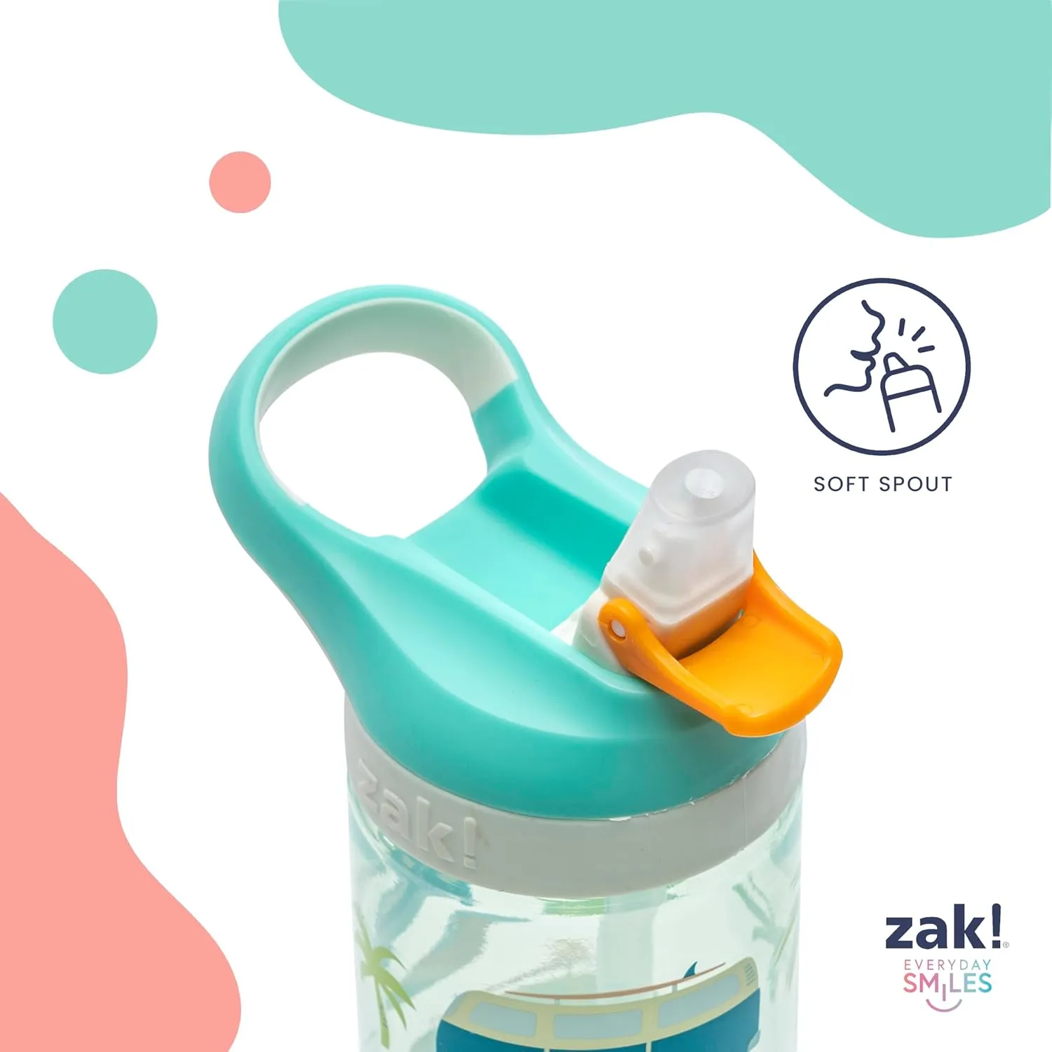 Zak Designs Disney Princess Atlantic Kids Water Bottle For School or Travel, 16oz Durable Plastic Water Bottle With Straw, Handle, Leak-Proof Spout Cover, 2-Pack (Ariel, Cinderella, Moana, Rapunzel)