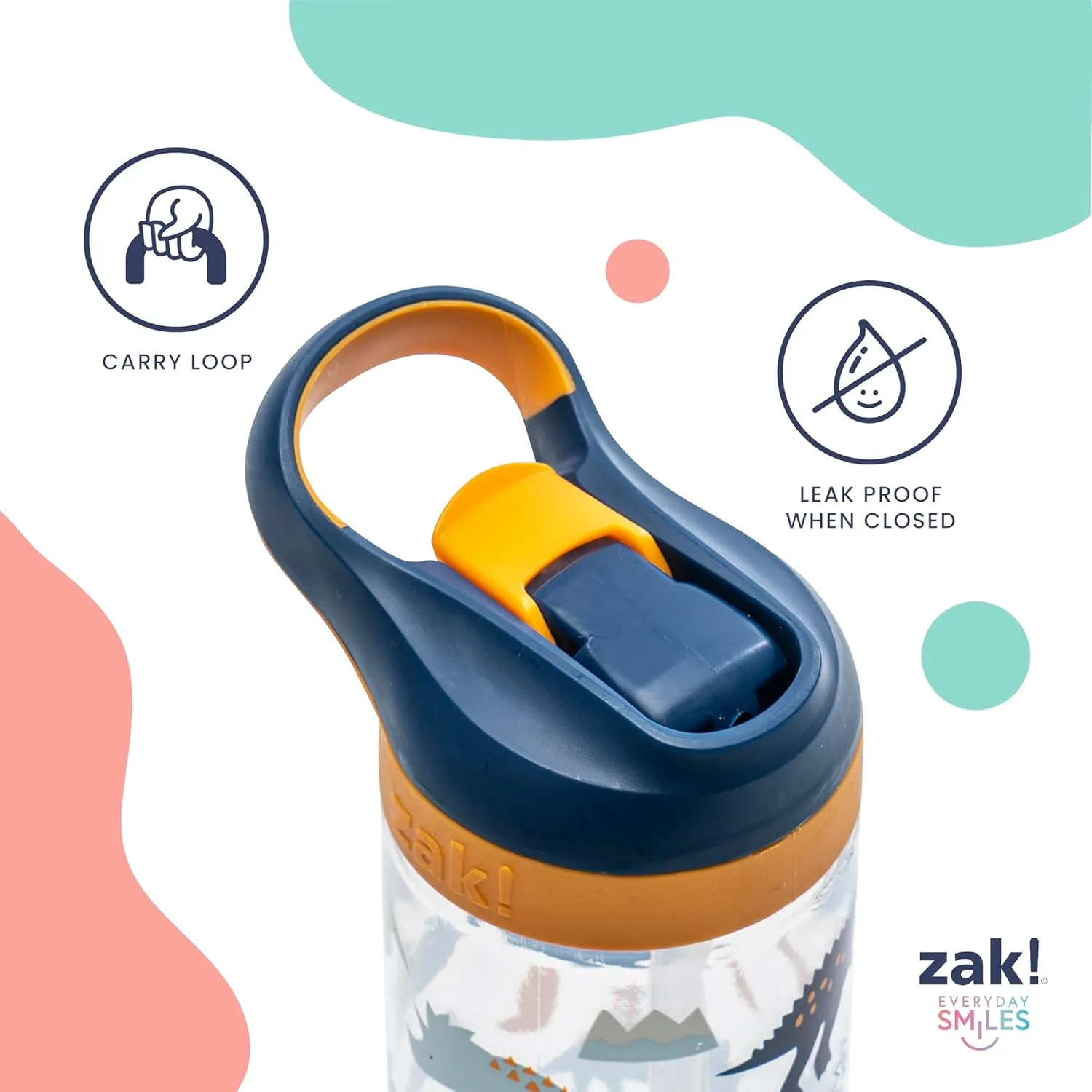 Zak Designs Disney Princess Atlantic Kids Water Bottle For School or Travel, 16oz Durable Plastic Water Bottle With Straw, Handle, Leak-Proof Spout Cover, 2-Pack (Ariel, Cinderella, Moana, Rapunzel)