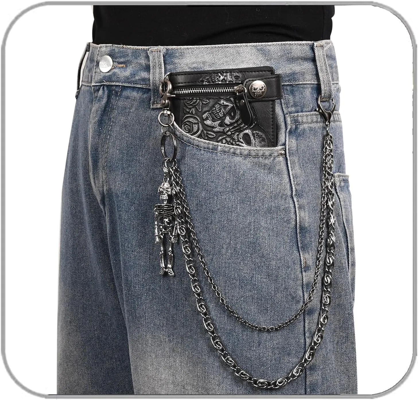 ZEKEE Skeleton Wallet Chain Biker Jean Pocket Chain Unisex Pant Trouser Skull Chain for Men